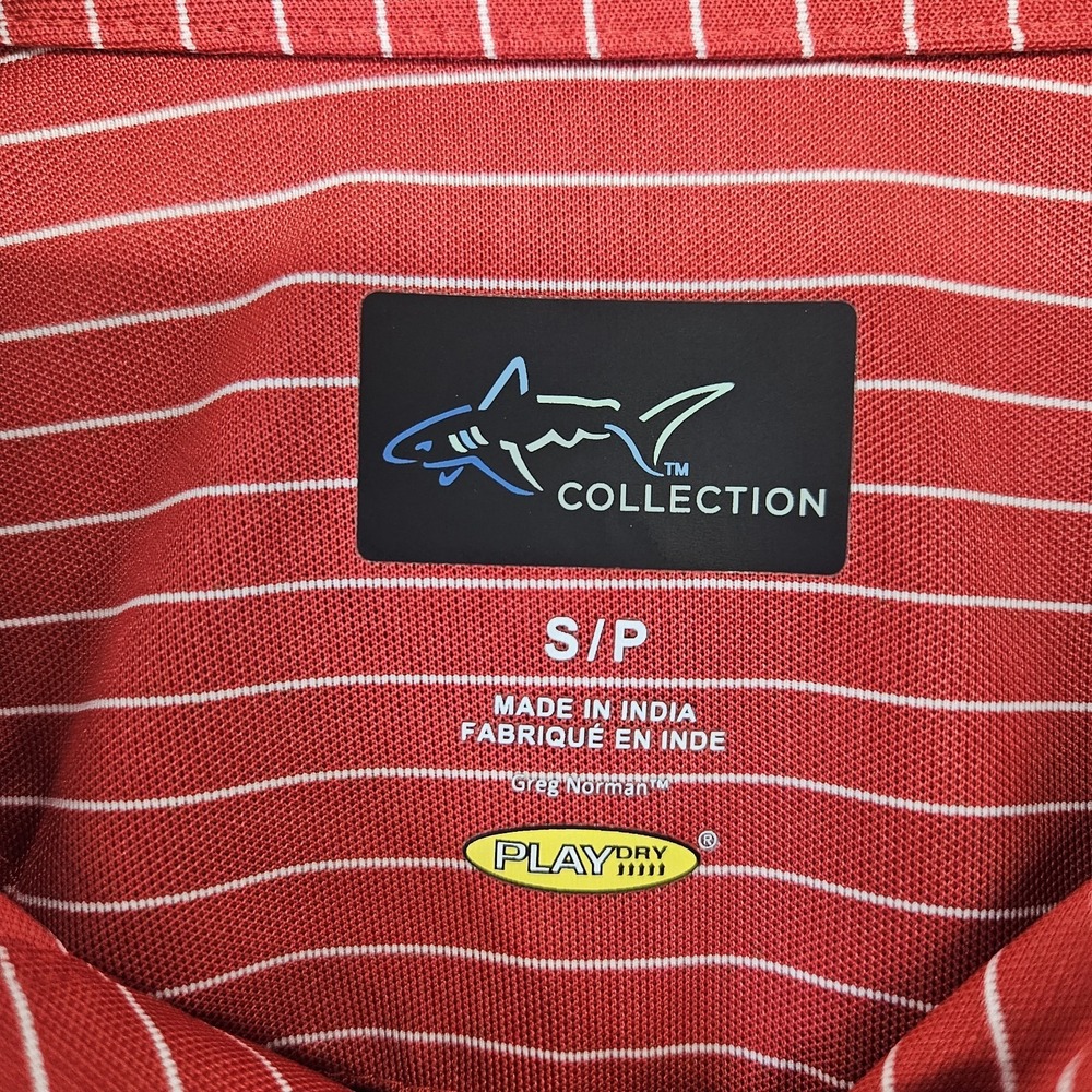 Trump Golf Polo Shirt Greg Norman Red White Striped Men's Small Play Dry - Picture 5 of 13